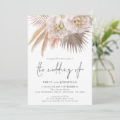 Boho Rustic Pampas Script QR Code Foto Bruiloft Kaart (Staand voorkant)