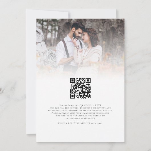 Boho Rustic Pampas Script QR Code Weduwschap Kaart (Achterkant)