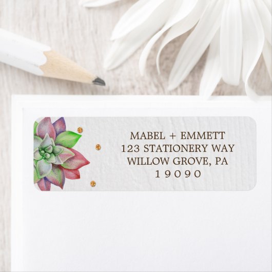 Boho Rustic Pink en Mint Floral Succulent Wedding Etiket (Insitu)