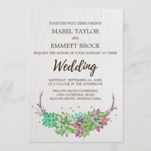 Boho Rustic Pink en Mint Floral Succulent Wedding Kaart