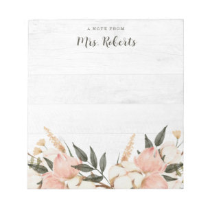 Boho Rustic Pink Floral Teacher Notitieblok