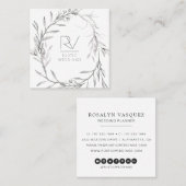 Boho Rustic Sketched Floral Wreath Monogram Vierkante Visitekaartje (Voorkant / Achterkant)