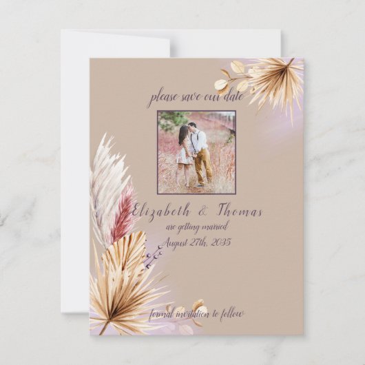 Boho Rustic Summer Pampagras Bruiloft Save The Date (Voorkant)