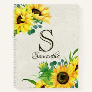 Boho Rustic Sunflower Monogram Initiaal Notitieboek