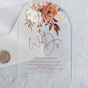 Boho Rustic Terracotta Bloemen Trouwen Acryl Uitnodigingen