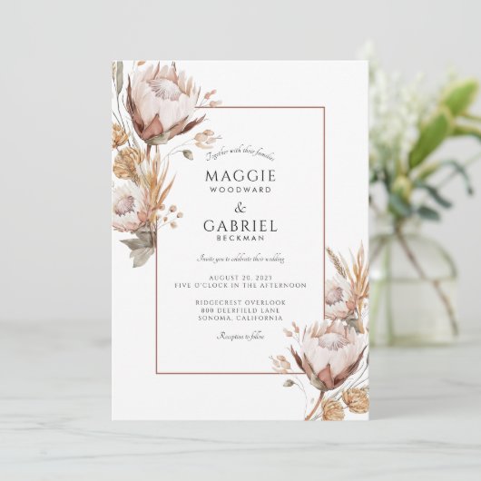 Boho Rustic Terracotta Wildflowers Wedding Kaart (Staand voorkant)