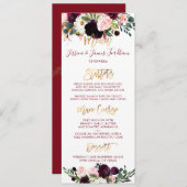 Boho Rustic Waterverf Flowers Gold Script Menu Kaart (Voorkant / Achterkant)