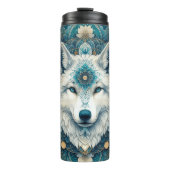 Boho Rustic White Wolf Mandala Thermosbeker (Voorkant)