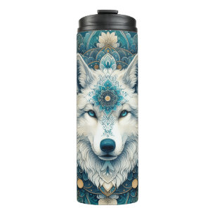 Boho Rustic White Wolf Mandala Thermosbeker