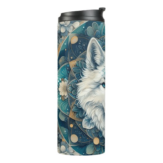 Boho Rustic White Wolf Mandala Thermosbeker (Gedraaid links)