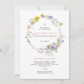 Boho Rustic Wildflower First Heilige Communie Kaart (Voorkant)