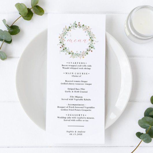 Boho Rustic Wildflower Wedding Menu