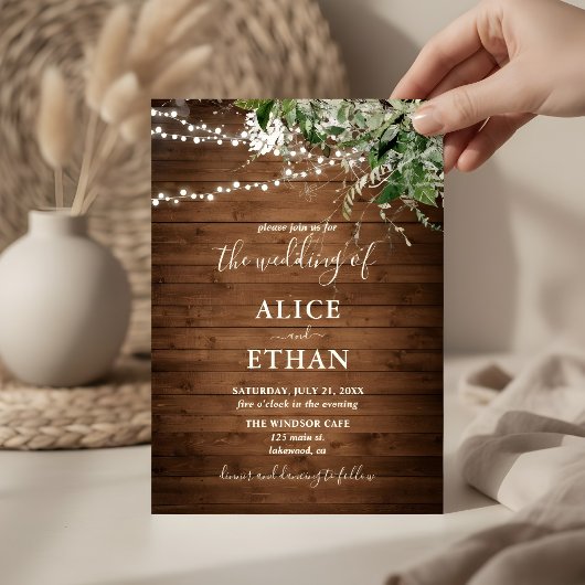 Boho Rustic Wood Greenery Wedding Invitation Kaart