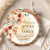 Boho Rustic Wood Slice Wedding Invitation – Pampas Kaart