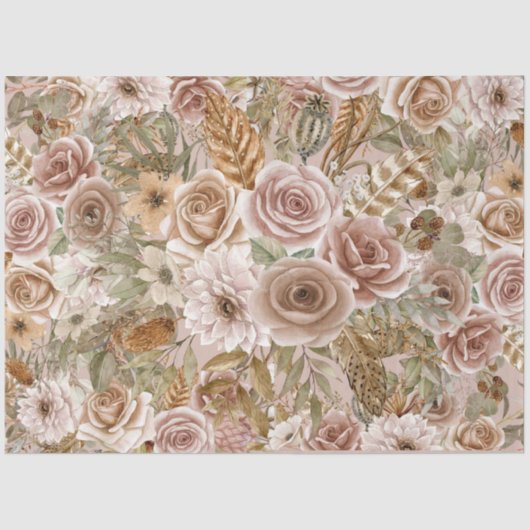 Boho rustiek Bloemen Decoupage Tissue Papier (Voorkant)