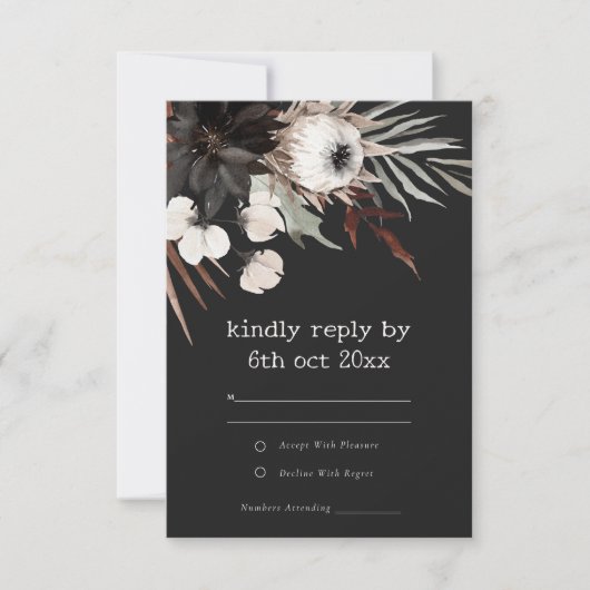 Boho rustiek Gotisch Roest Zwart Botanisch Bruilof RSVP Kaartje (Voorkant)