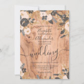 Boho rustiek hout bruin katoen pampas bruiloft kaart (Voorkant)