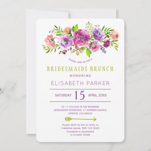 Boho rustiek paarse groene bloemenbruidsmeisjes br kaart (Voorkant)