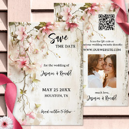 Boho Rustiek Roze Bloemen Foto Save the Date Kaart