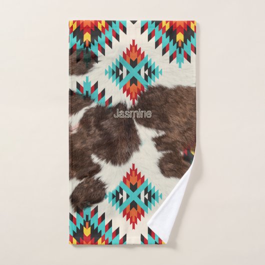 Boho rustiek Zuidwest Koeienhuid Azteeks Patroon Bad Handdoek (Handdoek)