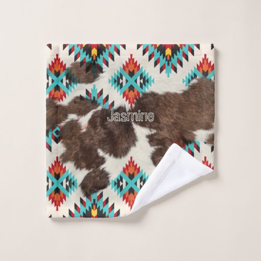 Boho rustiek Zuidwest Koeienhuid Azteeks Patroon Bad Handdoek (Wasdoekje)