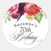 Boho Rustieke Aquarel Bloem 70e Verjaardagsfeestje Ronde Sticker (Voorkant)