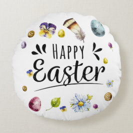 Boho rustieke aquarel kleurrijke Happy Easter Rond Kussen