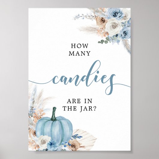 Boho rustieke Blauwe Pompoen Herfst Snoepjes Teken Poster (Voorkant)