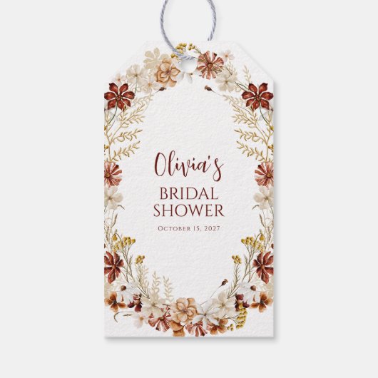 Boho Rustieke Bloem Bruin Bruidsdouche Aangepast Cadeaulabel (Achterkant)