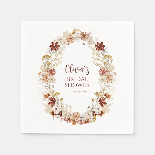 Boho Rustieke Bloem Burgundy Bruidsmeisjesfeest Cu Servet (Voorkant)