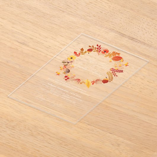 Boho Rustieke Bloemen Herfst Herfsten bruiloft Acryl Uitnodigingen (Laagn)