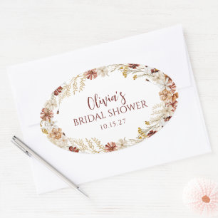 Boho Rustieke Bloemrijke Bourgondische Bruidsdouch Ovale Sticker