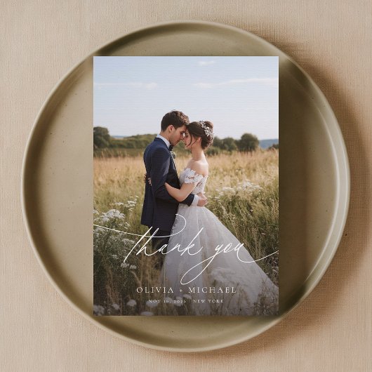 Boho rustieke foto bruiloft bedankkaart