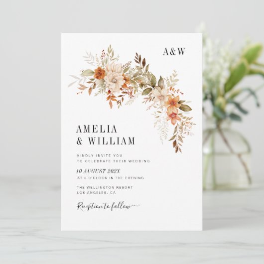 boho rustieke herfst herfst bloemen bruiloft uitno kaart (Staand voorkant)