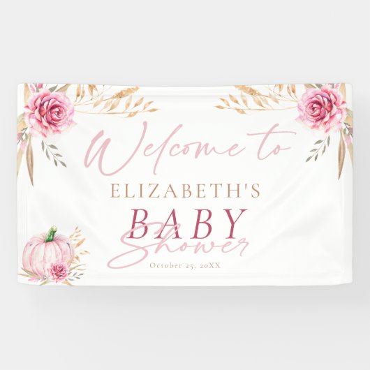 Boho rustieke herfst pompoen welkom Baby shower Spandoek (Horizontaal)