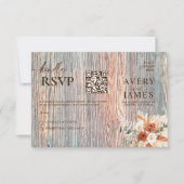 Boho Rustieke Houtstructuur QR Code RSVP Kaart (Voorkant)