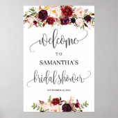 Boho rustieke marsala bloemrijke bruidsdouche welk poster (Voorkant)