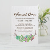 Boho Rustieke Mint Bloemige Succulenten Proefdiner Kaart (Staand voorkant)