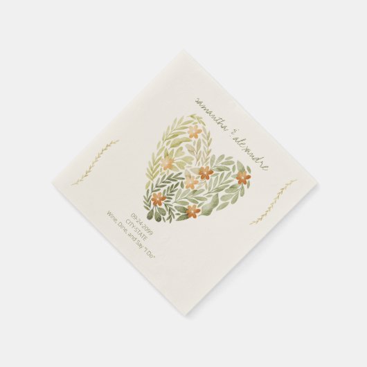 Boho rustieke moderne bloemenhart groen bruiloft servet (Hoek)