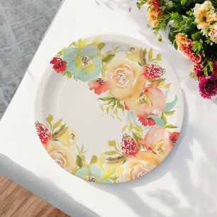 Boho rustieke mooie bloemrijke waterverf bruidsdou papieren bordje