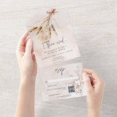 Boho rustieke Pampa's & gedroogd gras boeket QR Co All In One Uitnodiging (Afscheurbaar)