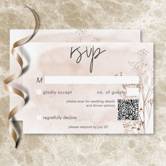 Boho rustieke Pampa's & gedroogd gras boeket QR Co RSVP Kaartje