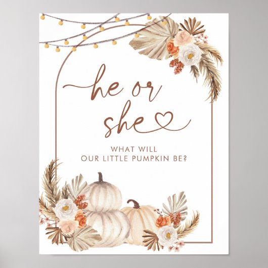 Boho rustieke pompoen Herfst hij of zij teken Poster (Voorkant)