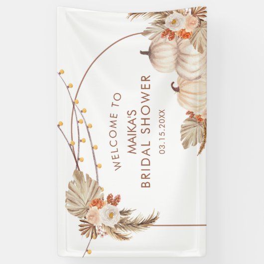 Boho rustieke pompoen Herfst in liefde grote banne Spandoek (Verticaal)