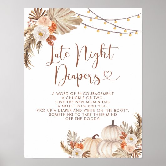 Boho rustieke pompoen Herfst in liefde Late Night Poster (Voorkant)