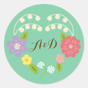 Boho rustieke romantische bloemenkrans ronde sticker