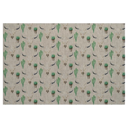 Boho Rustieke Schedel Cactus Patroon Stof (Fat Quarter)