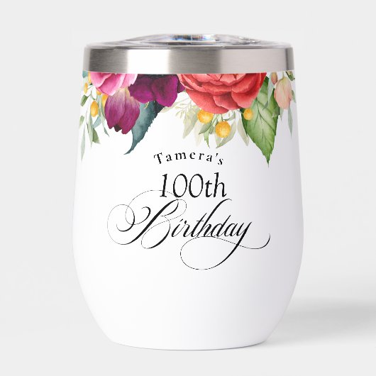 Boho rustieke Waterverf Bloemen 100ste verjaardags (Voorkant)