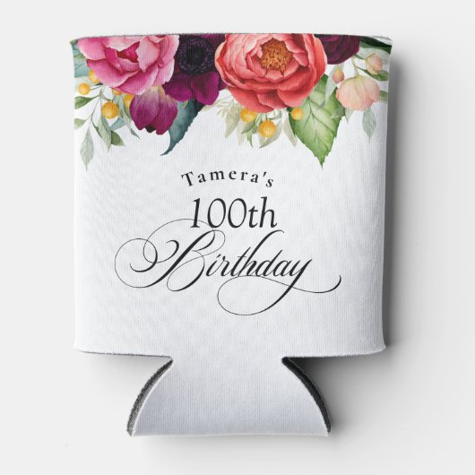 Boho rustieke Waterverf Bloemen 100ste verjaardags Blikjeskoeler (Voorkant)