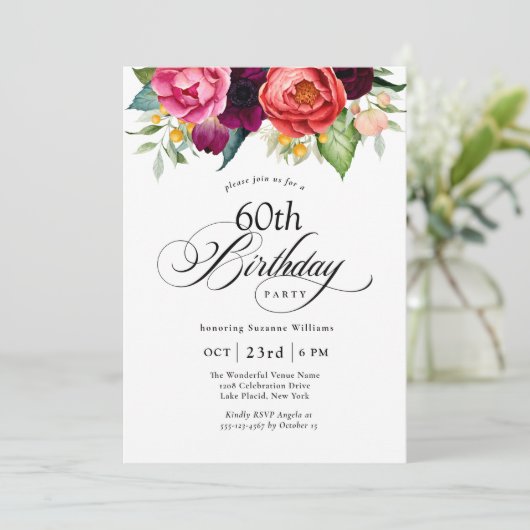 Boho rustieke Waterverf Bloemen 60e verjaardagsfee Kaart (Staand voorkant)